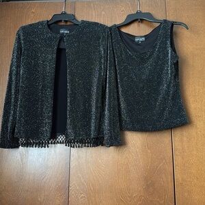 Xscape Women's Black Twin Set Tank Top Jacket Black and Silver EUC Sz Sm